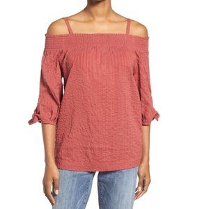 Caslon• Seersucker Cold Shoulder Red Top NWT
